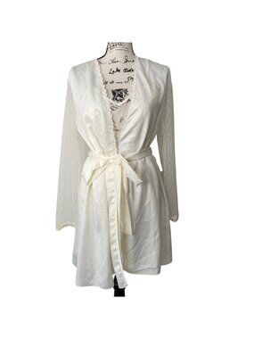 Flora Nikrooz Womens Size S Ivory Nighty and Robe with Satin-Tie Bridal Elegant